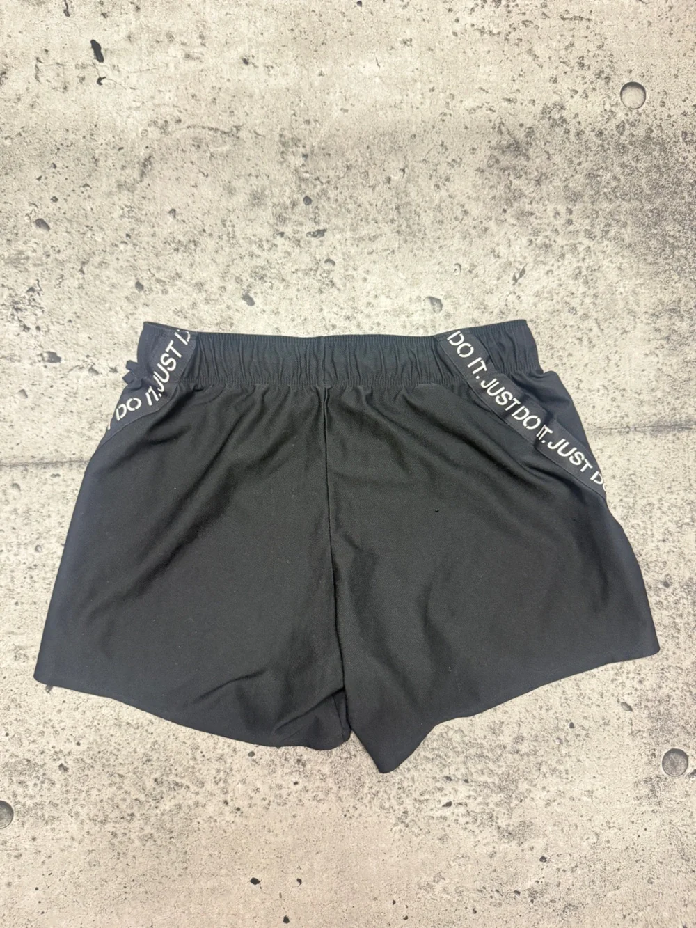 Nike Women's Black Athletic Shorts with White Side 'Just Do It' Trim